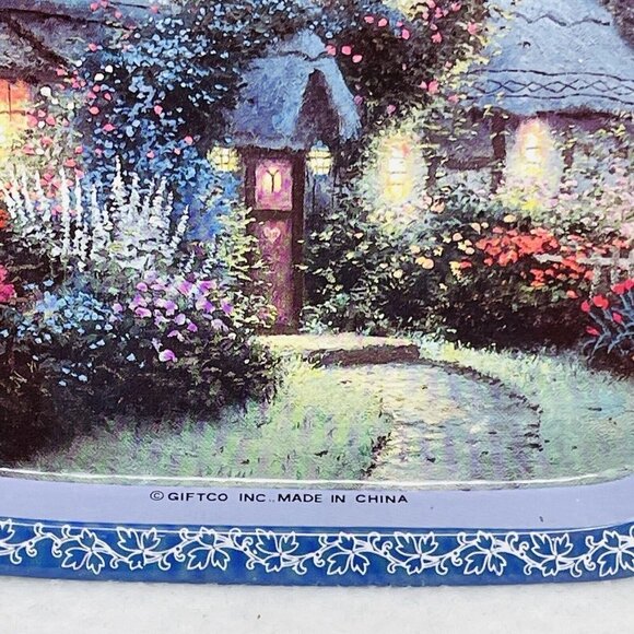 Vintage Giftco Metal Snack Tray Thomas Kinkade Enchanted Cottage Set 4 Serving - Picture 5 of 9